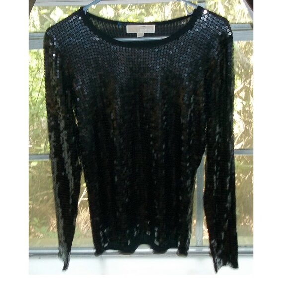Michael Michael Kors Sequin Black Silver Small Glam Top - Picture 3 of 4